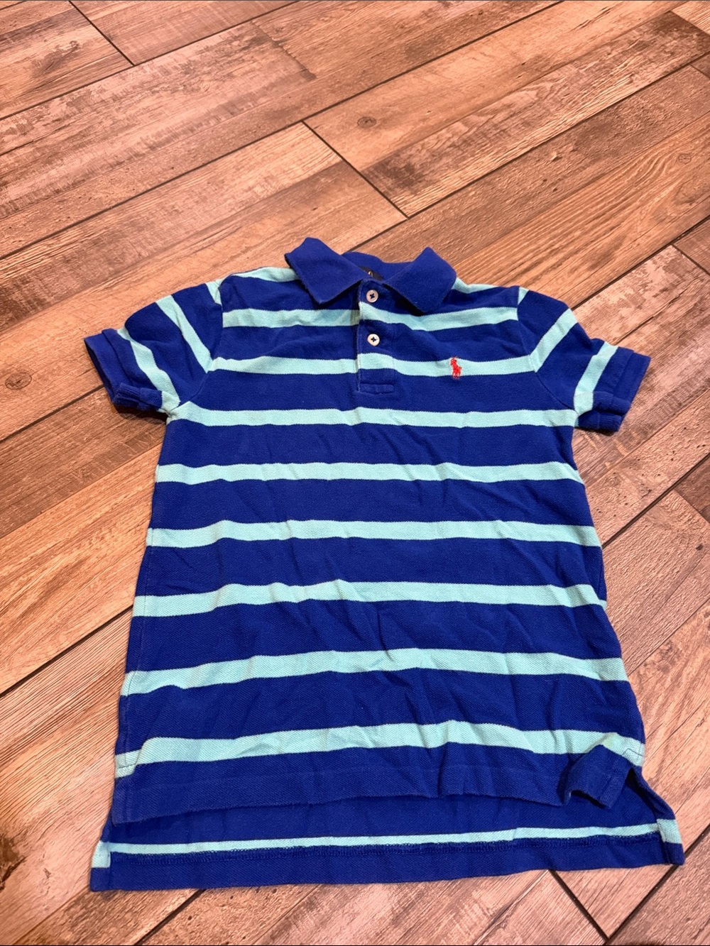 Boys Blue Stripe Polo Shirt - Classic Short Sleeve Size 7
